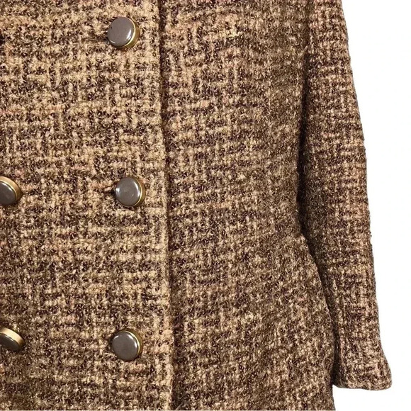 Vintage 60s Mod Brown Wool Tweed Long Formal Dress Coat XS Union Made. Has Flaws - Picture 8 of 11
